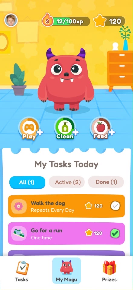 Mogu tasks screen