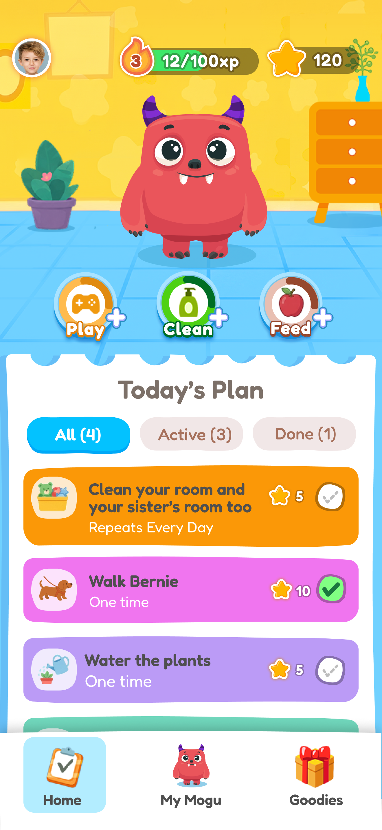 Mogu tasks screen