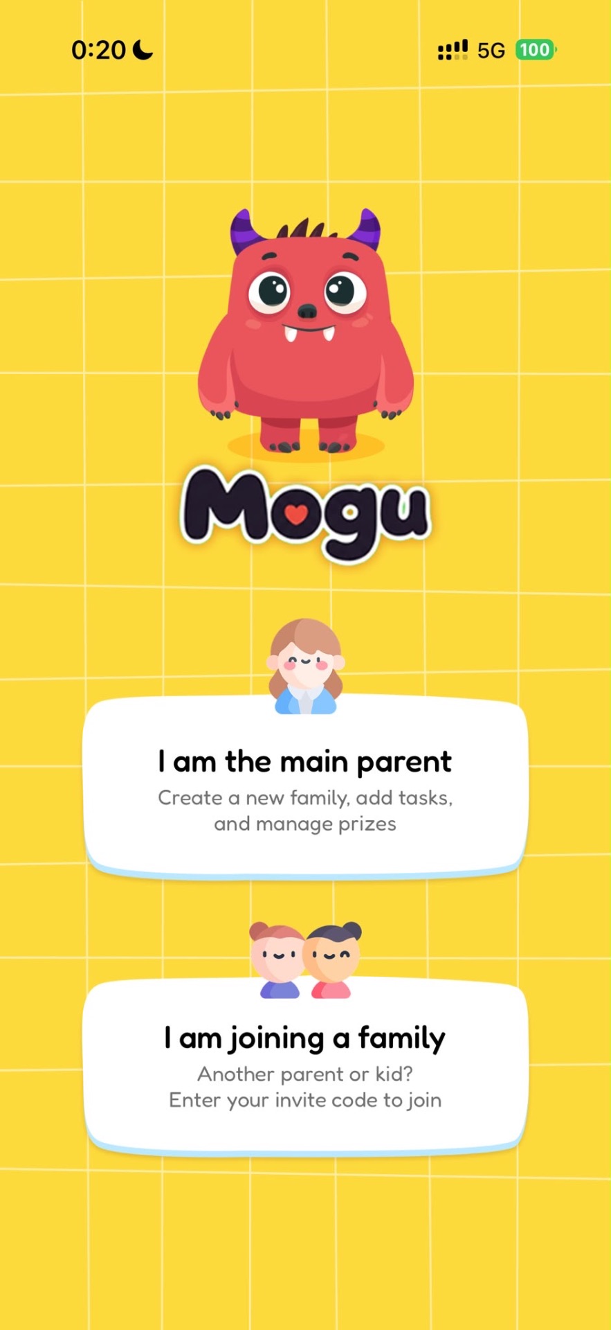 Family setup screen